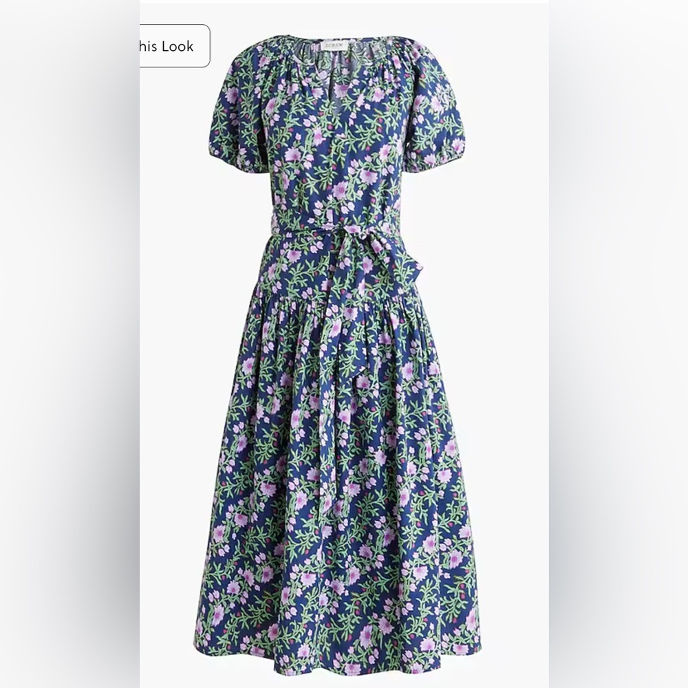 NWOT J.Crew Floral Puff-Sleeve Tie-Waist Midi Dress Size 8